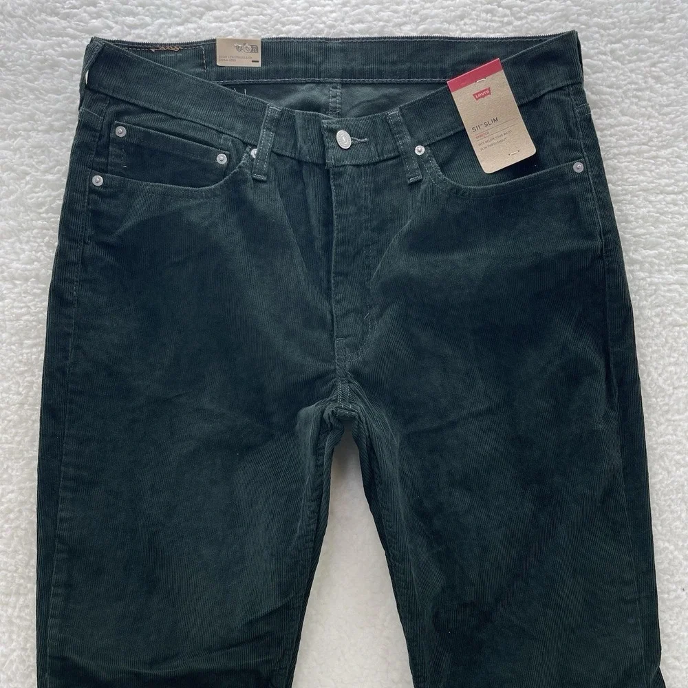 Levis 511 Pants Mens 36x34 Green Corduroy Pinwale Slim Fit Preppy Normcore New